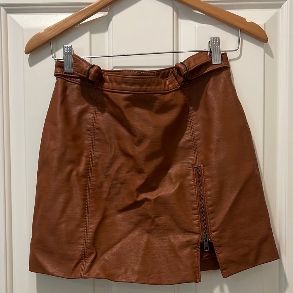 Free People Brown Leather Mini Skirt